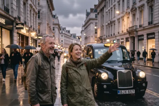 Documentary photograph illustrating How to hail a black cab in London — the actual han